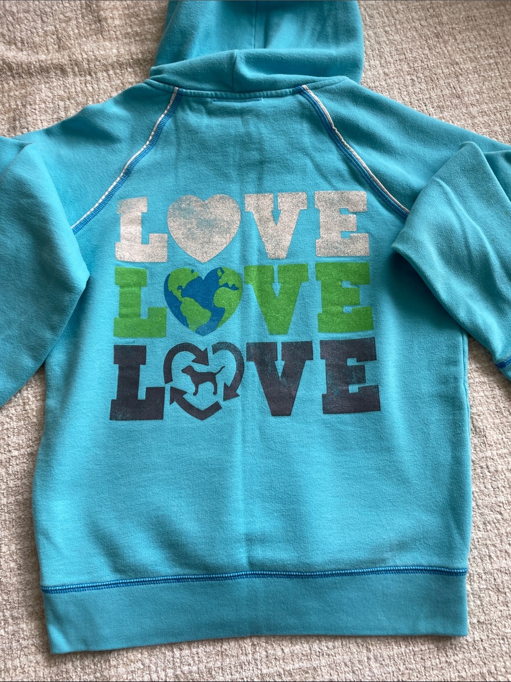 PINK Victoria's Secret Bright Aqua Hoodie with Lime Accent - Picture 4 of 8